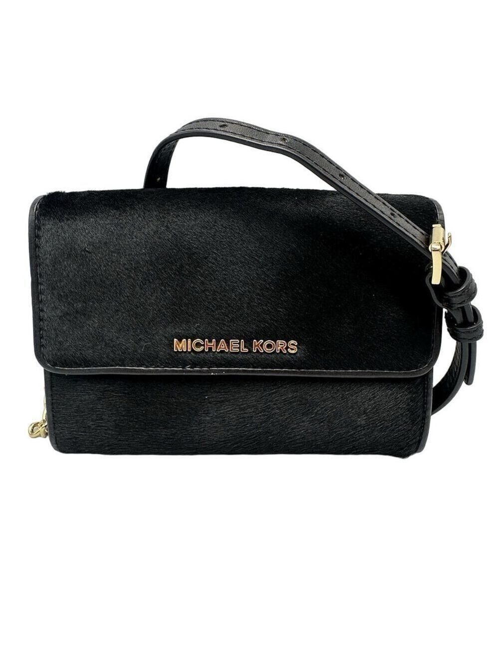 Michael Kors Crossbody Bag Black Calf Hair Jet Set Small Elegant Evening Purse - Picture 3 of 16